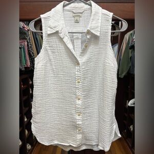 LL Bean XS White Gauze Button Down Sleeveless Shirt